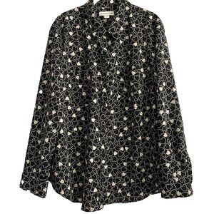 Coldwater Creek Women's Blouse 18 1X Black Ivory Hearts Long Sleeve Button Up